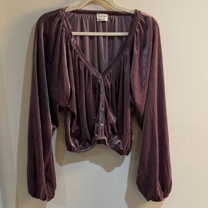 Women’s Boho Peach Love Bell Sleeve Velvet Shimmer Blouse Sz S/M